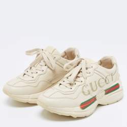 Pre Owned Gucci Beige Leather Rhyton Sneakers Size 35