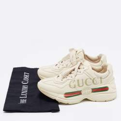 Pre Owned Gucci Beige Leather Rhyton Sneakers Size 35