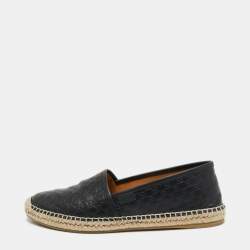 مملوكة مسبقًا Gucci Black Microguccissima Leather Flat Espadrilles Size 39.5