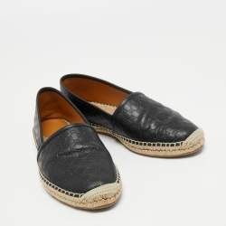 مملوكة مسبقًا Gucci Black Microguccissima Leather Flat Espadrilles Size 39.5