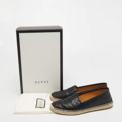 مملوكة مسبقًا Gucci Black Microguccissima Leather Flat Espadrilles Size 39.5