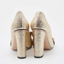 مملوكة مسبقًا Gucci Gold Foil Leather GG Marmont Fringe Detail Block Heel Pumps Size 37.5