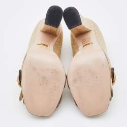 مملوكة مسبقًا Gucci Gold Foil Leather GG Marmont Fringe Detail Block Heel Pumps Size 37.5
