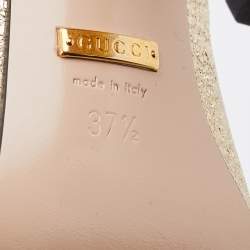 مملوكة مسبقًا Gucci Gold Foil Leather GG Marmont Fringe Detail Block Heel Pumps Size 37.5