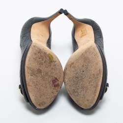 Pre Owned Gucci Black Guccissima Leather Horsebit Peep Toe Pumps Size 36.5