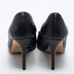 Pre Owned Gucci Black Guccissima Leather Horsebit Peep Toe Pumps Size 36.5
