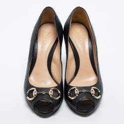 Pre Owned Gucci Black Guccissima Leather Horsebit Peep Toe Pumps Size 36.5