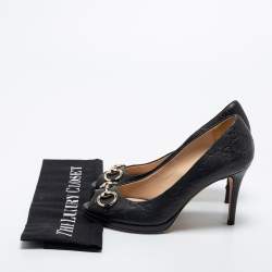 Pre Owned Gucci Black Guccissima Leather Horsebit Peep Toe Pumps Size 36.5