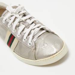 Gucci Silver GG Coated Canvas and Leather Ace Low Top Sneakers Size 37.5
