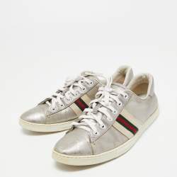 Gucci Silver GG Coated Canvas and Leather Ace Low Top Sneakers Size 37.5
