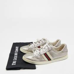 Gucci Silver GG Coated Canvas and Leather Ace Low Top Sneakers Size 37.5