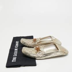 Gucci Metallic Guccissima Leather Bamboo Horsebit Slip On Loafers Size 37
