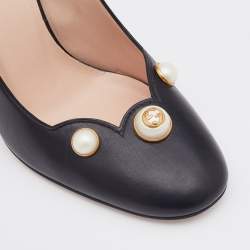 Pre Owned Gucci Black Leather Pearl Embellished Pumps Size 38