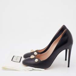 Pre Owned Gucci Black Leather Pearl Embellished Pumps Size 38