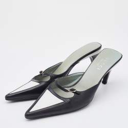 Gucci Black/White Leather Pointed Toe Mules Size 38.5
