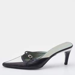 Gucci Black/White Leather Pointed Toe Mules Size 38.5