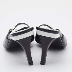 Gucci Black/White Leather Pointed Toe Mules Size 38.5