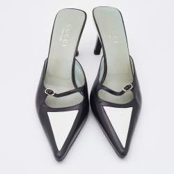 Gucci Black/White Leather Pointed Toe Mules Size 38.5