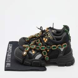 Pre Owned Gucci Black Mesh and Leather Flashtrek Chunky Sneakers Size 36