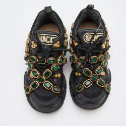 Pre Owned Gucci Black Mesh and Leather Flashtrek Chunky Sneakers Size 36