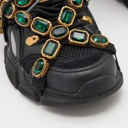 Pre Owned Gucci Black Mesh and Leather Flashtrek Chunky Sneakers Size 36