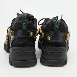 Pre Owned Gucci Black Mesh and Leather Flashtrek Chunky Sneakers Size 36