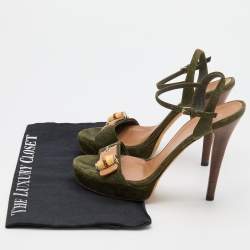 Pre Owned Gucci Green Suede Bamboo Ankle Strap Sandals Size 38.5