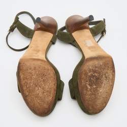 Pre Owned Gucci Green Suede Bamboo Ankle Strap Sandals Size 38.5