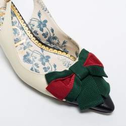 Pre Owned Gucci Cream/Black Leather Sylvie Slingback Pumps Size 37