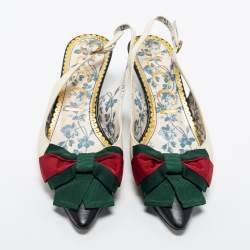 Pre Owned Gucci Cream/Black Leather Sylvie Slingback Pumps Size 37