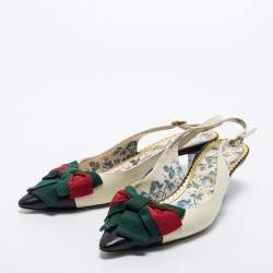 Pre Owned Gucci Cream/Black Leather Sylvie Slingback Pumps Size 37