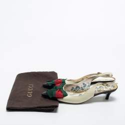 Pre Owned Gucci Cream/Black Leather Sylvie Slingback Pumps Size 37