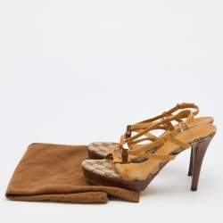 Pre Owned Gucci Brown Leather Bamboo Ankle Strap Sandals Size 35.5
