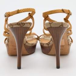 Pre Owned Gucci Brown Leather Bamboo Ankle Strap Sandals Size 35.5