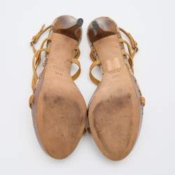 Pre Owned Gucci Brown Leather Bamboo Ankle Strap Sandals Size 35.5