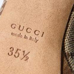 Pre Owned Gucci Brown Leather Bamboo Ankle Strap Sandals Size 35.5