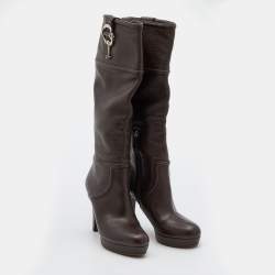 Pre Owned Gucci Dark Brown Leather Knee Length Platform Boots Size 40