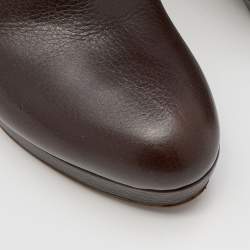 Pre Owned Gucci Dark Brown Leather Knee Length Platform Boots Size 40