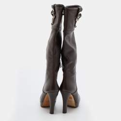 Pre Owned Gucci Dark Brown Leather Knee Length Platform Boots Size 40