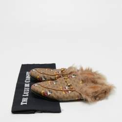 Pre Owned Gucci x Disney Brown Mickey Mouse Print GG Supreme Canvas Princetown Flat Mules Size 39