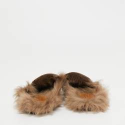 Pre Owned Gucci x Disney Brown Mickey Mouse Print GG Supreme Canvas Princetown Flat Mules Size 39