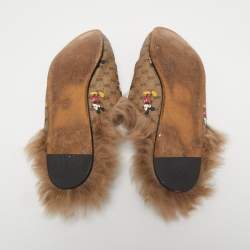 Pre Owned Gucci x Disney Brown Mickey Mouse Print GG Supreme Canvas Princetown Flat Mules Size 39