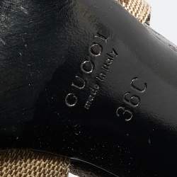 Pre Owned Gucci Beige/Purple GG Canvas and Leather Chain Detail Ankle Strap Pumps Size 36