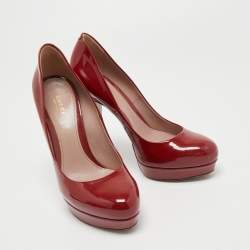 Pre Owned Gucci Red Patent Leather Platform Pumps Size 38.5