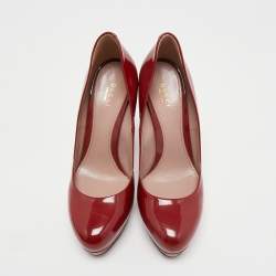 Pre Owned Gucci Red Patent Leather Platform Pumps Size 38.5