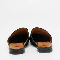 Pre Owned Gucci Black Leather Rose Embroidered Princetown Flat Mules Size 38
