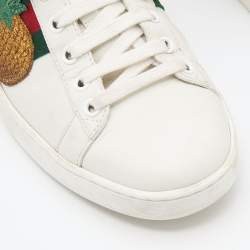 Gucci White Leather Ace Ladybug and Pineapple Low Top Sneakers Size 37.5