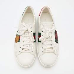 Gucci White Leather Ace Ladybug and Pineapple Low Top Sneakers Size 37.5