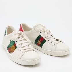 Gucci White Leather Ace Ladybug and Pineapple Low Top Sneakers Size 37.5
