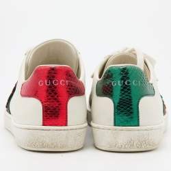 Gucci White Leather Ace Ladybug and Pineapple Low Top Sneakers Size 37.5
